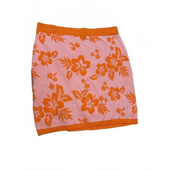 Knit Floral Print Mini Skirt - Pink & Orange Tropical Vibes - Picture 1 of 4